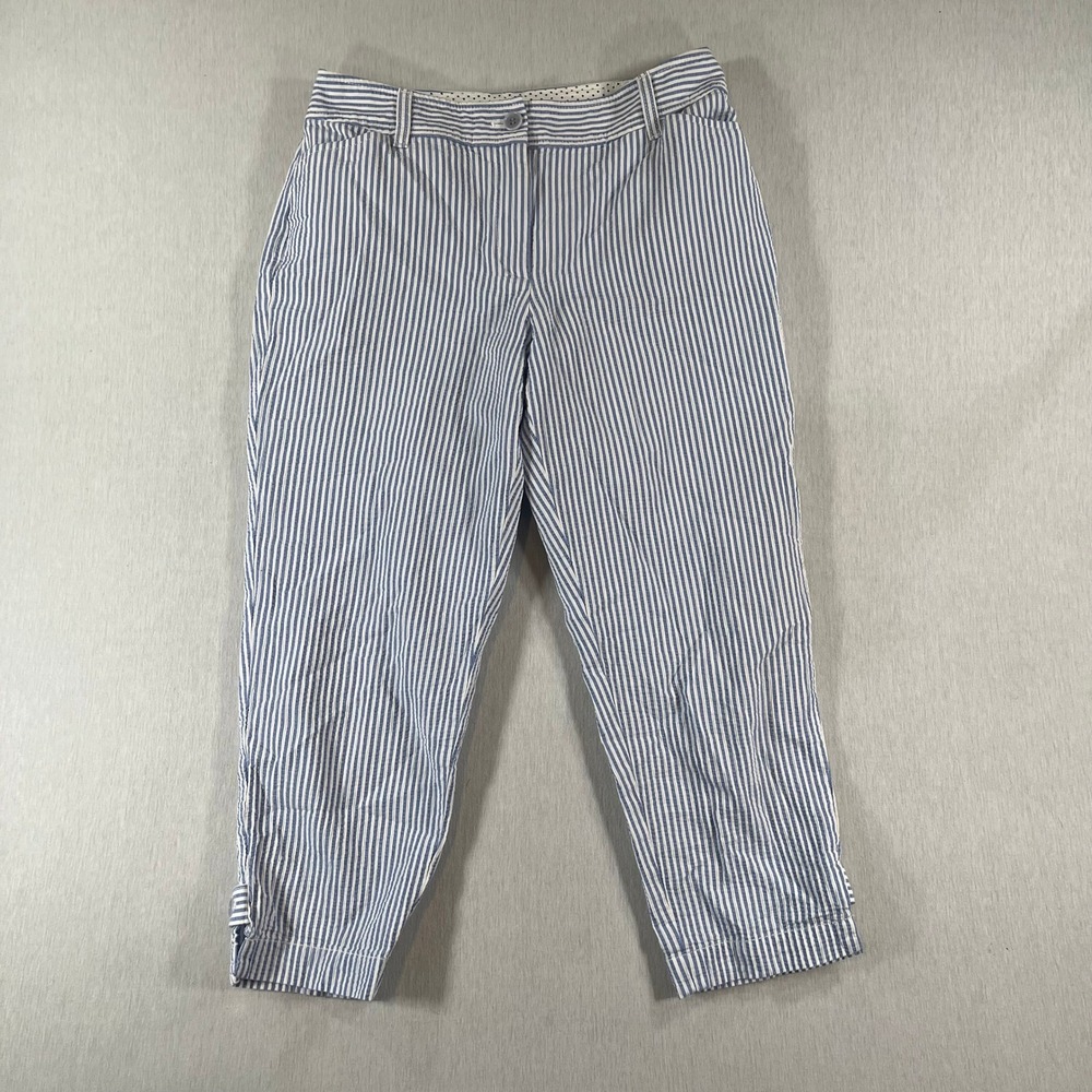 Talbots Perfect Crop Pant 8P Blue White Seersucker Striped Cotton 21" Inseam